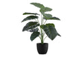 Artificial Medium Alocasia plant with large, broad green leaves in a simple black pot on a white background.