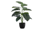 Artificial Medium Alocasia plant with large, broad green leaves in a simple black pot on a white background.