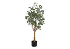 A 46-inch tall artificial eucalyptus tree with rounded green leaves in a simple black plastic pot.