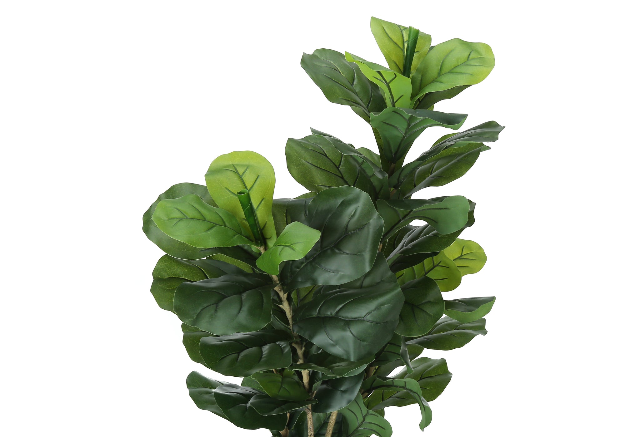 A lush, artificial fiddle leaf fig bush with large, glossy green leaves against a plain white background.