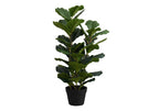 A 32-inch tall artificial fiddle leaf fig bush with large, vibrant green leaves in a simple black plastic pot.