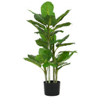 Large artificial Dieffenbachia plant with broad, patterned green leaves in a simple black pot.