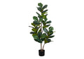 A tall artificial fiddle leaf fig bush with large, dark green leaves in a simple black pot against a white background.