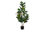 A tall artificial fiddle leaf fig bush with large, dark green leaves in a simple black pot against a white background.