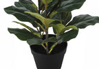 A medium artificial fiddle leaf fig bush with large green leaves in a simple black pot against a white background.